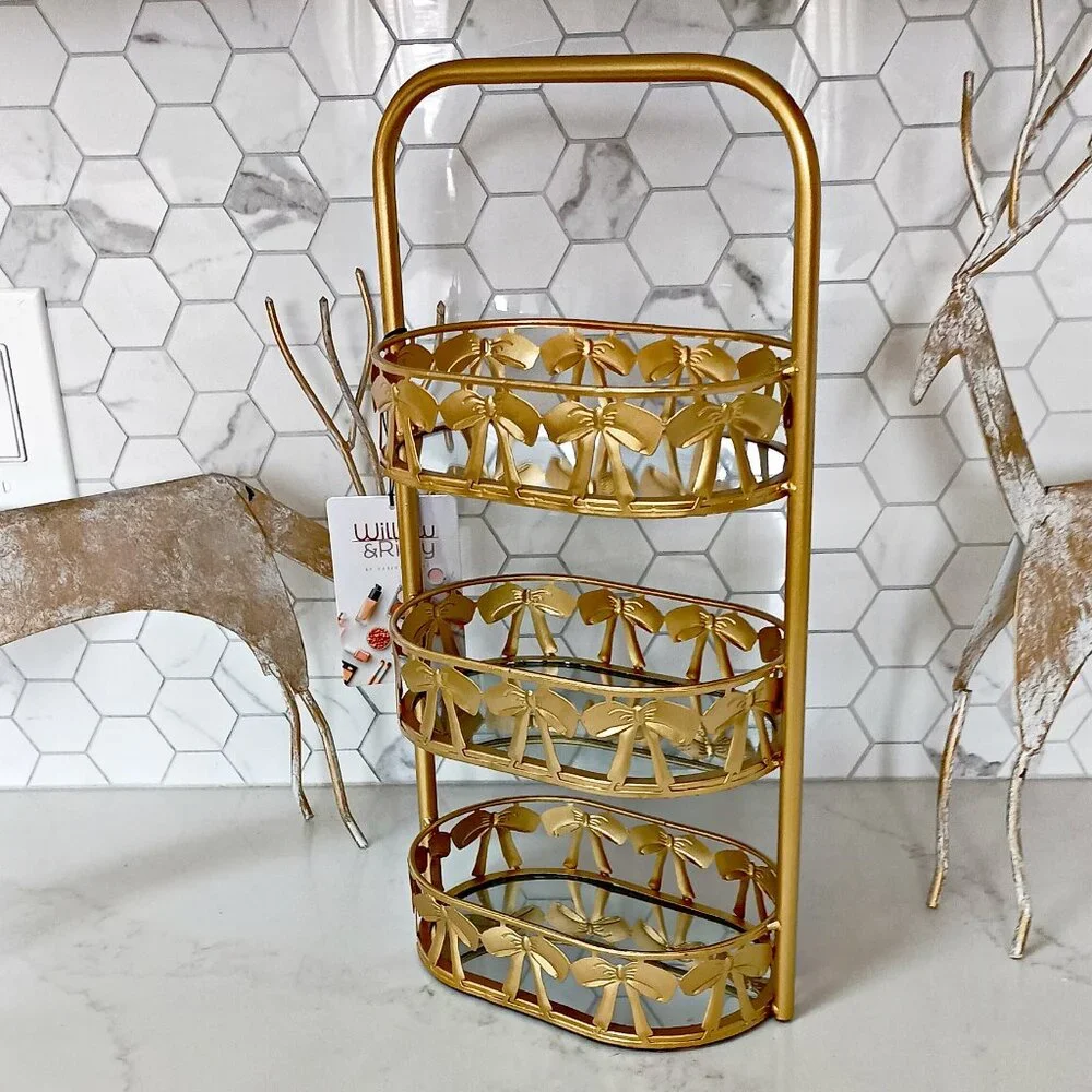 NEW! MIRRORED Tiered VANITY TRAY W/BOWS